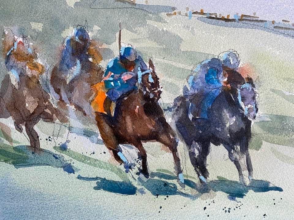 watercolor painting of a horse race by David Lee