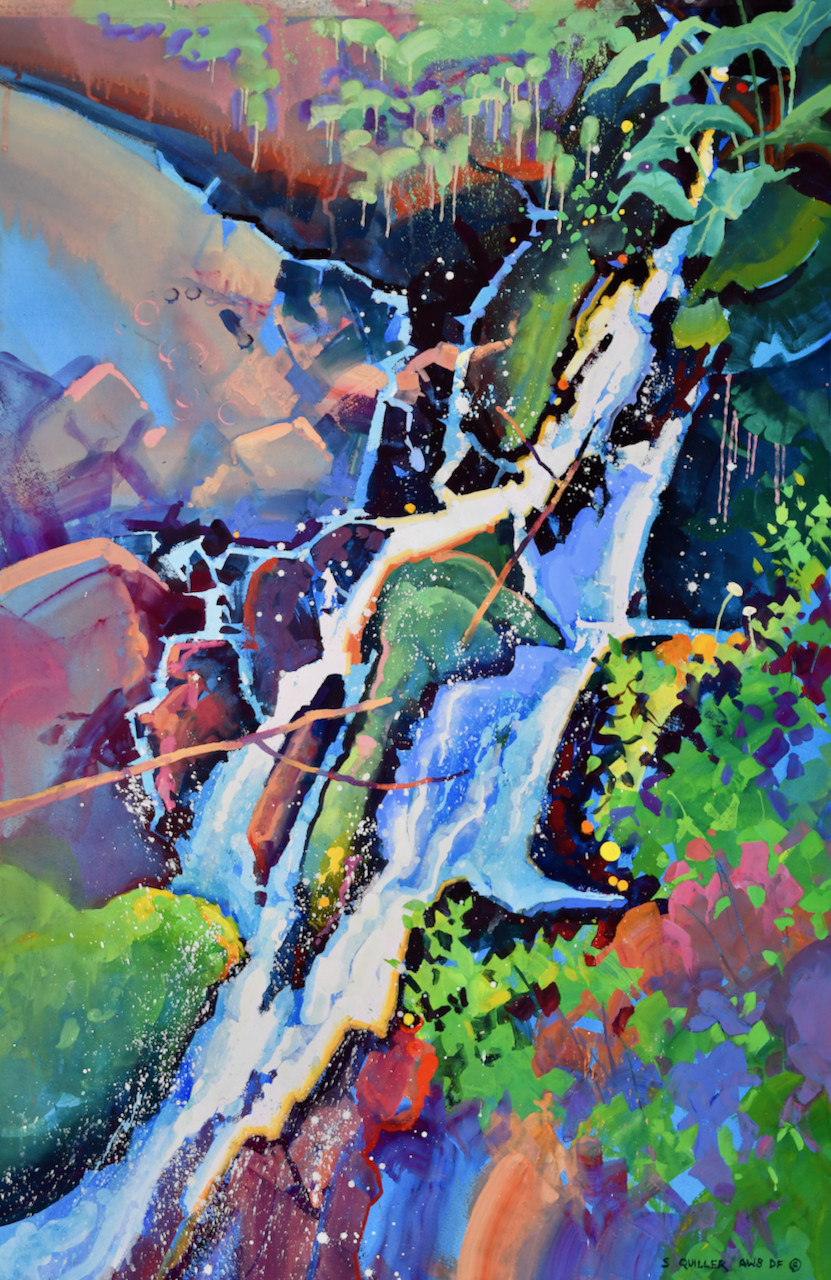 acrylic and casein painting of a waterfall by Stephen Quiller