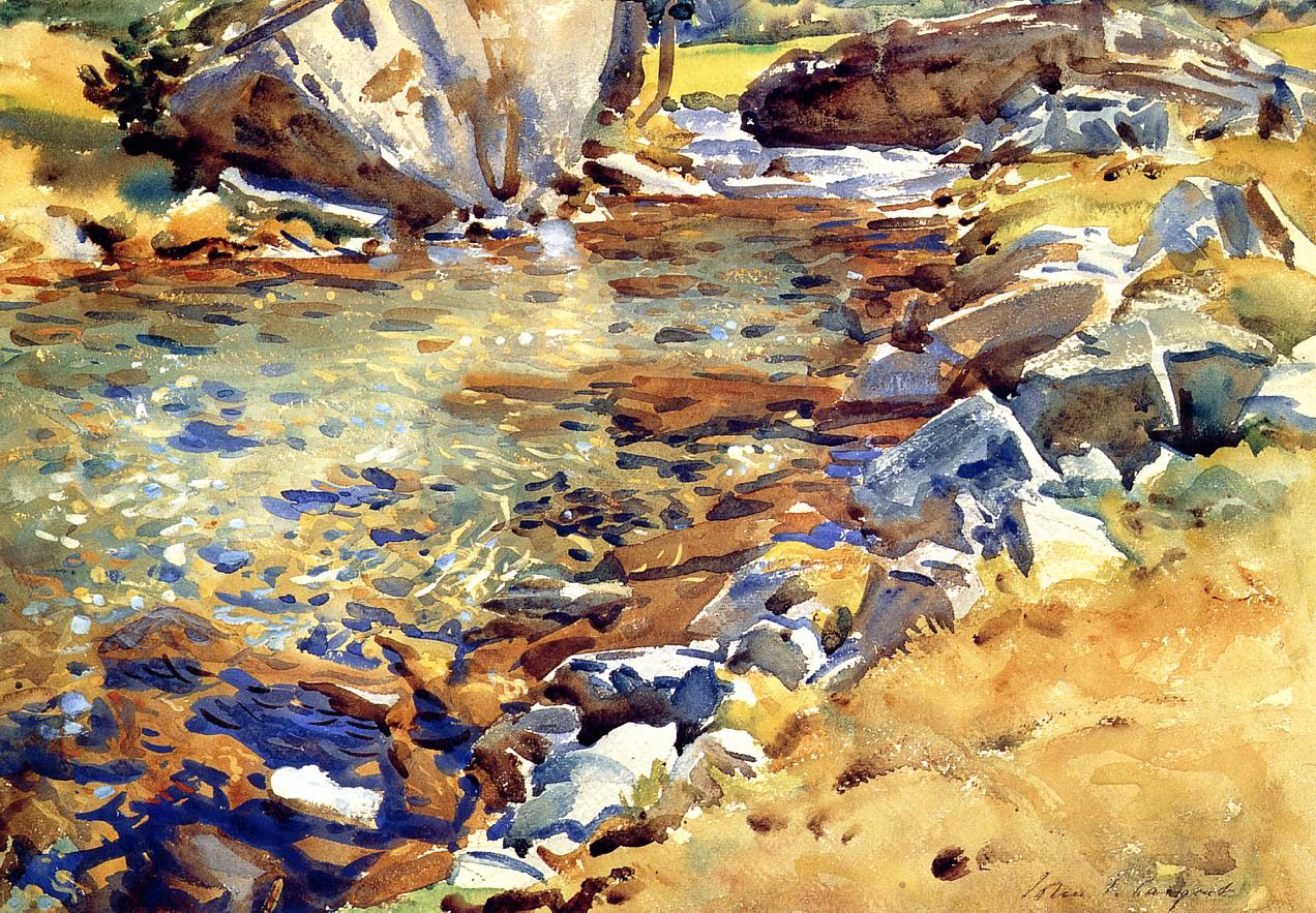 watercolor painting Brook among Rocks by John Singer Sargent